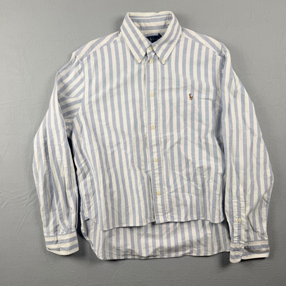 Ralph Lauren Mens XS Blue White Striped Oxford Button Down Shirt Flesh Pony